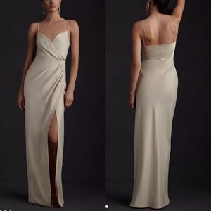 Bhldn Freya Satin Charmeuse Dress Maxi Champagne Color Size 10